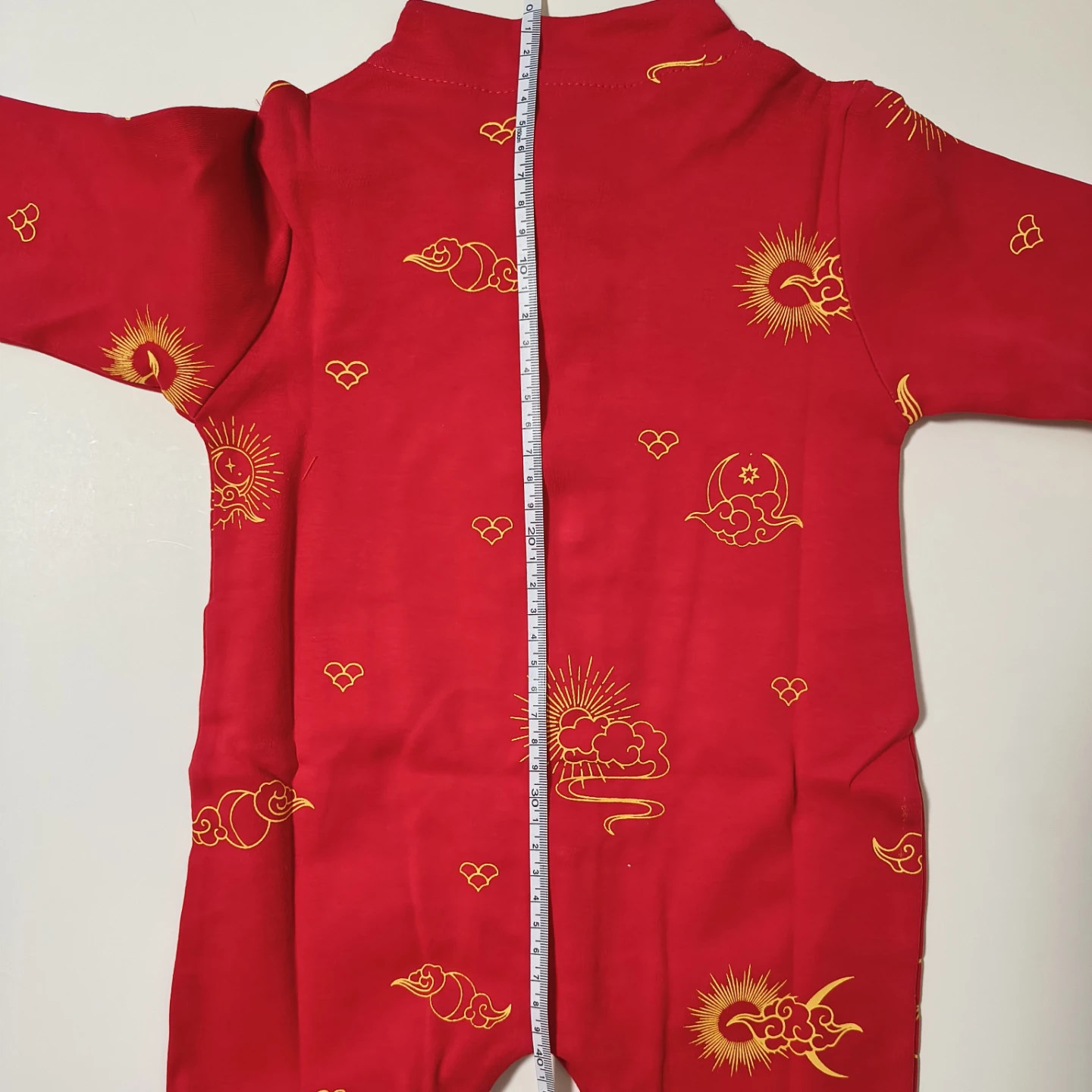 Red Baby long sleeve Romper w/ Gold Sun and Cloud Print - photo 5