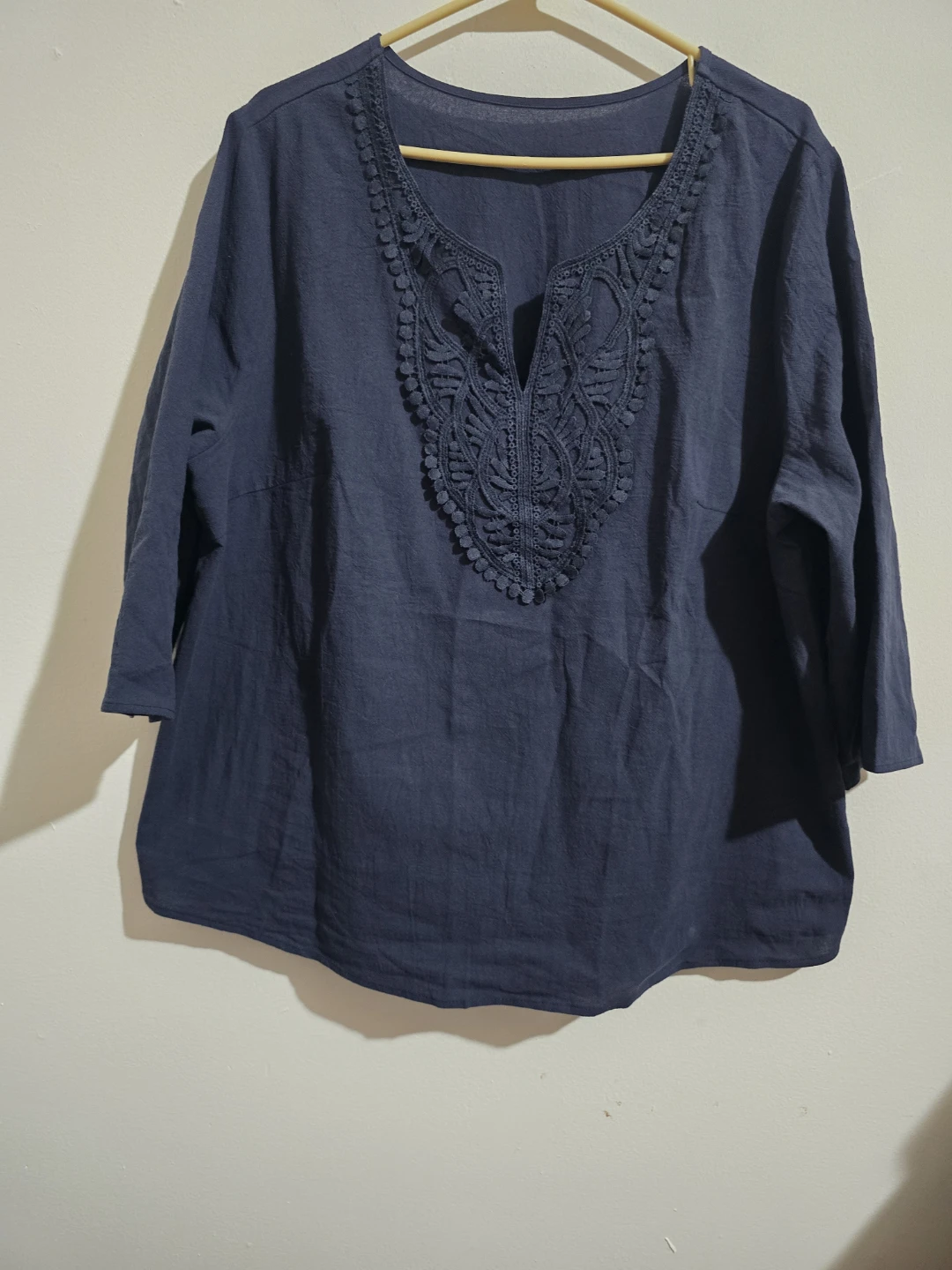 Boho Navy Blue V-Neck Top with Embroidery Detail - Size 1XL - - photo 2