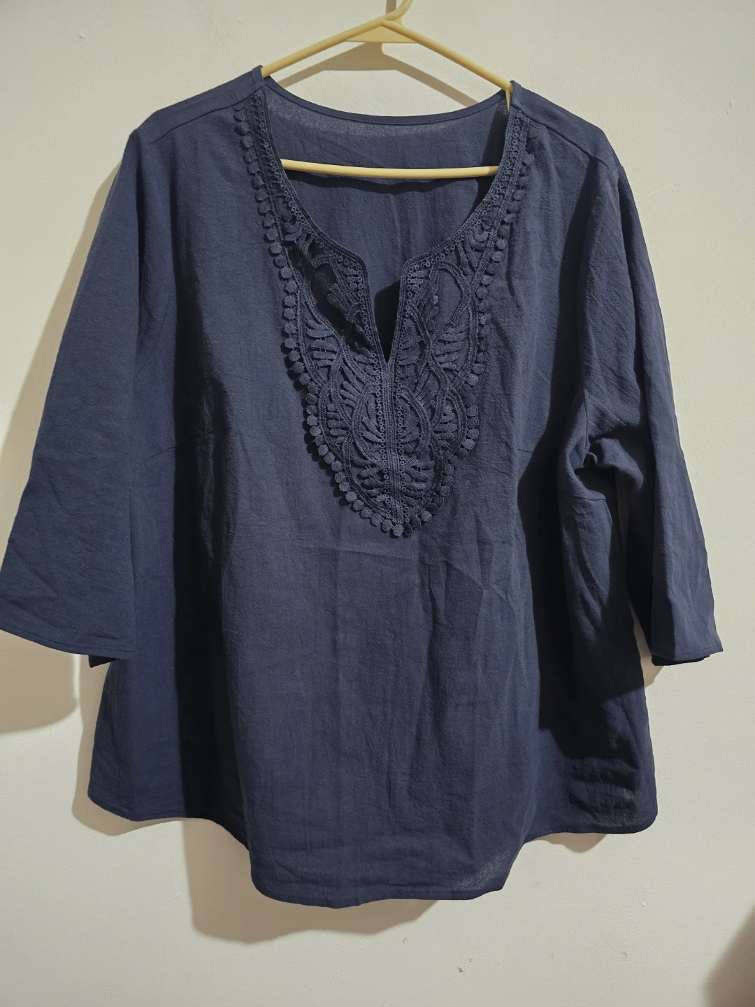 Boho Navy Blue V-Neck Top with Embroidery Detail - Size 1XL - - photo 3