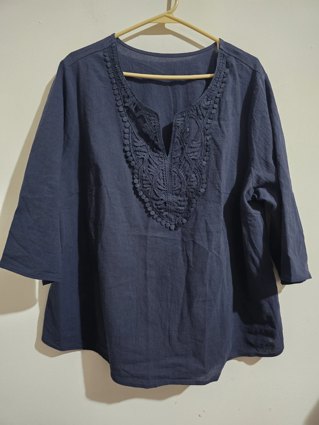 Boho Navy Blue V-Neck Top with Embroidery Detail - Size 1XL - - photo 5