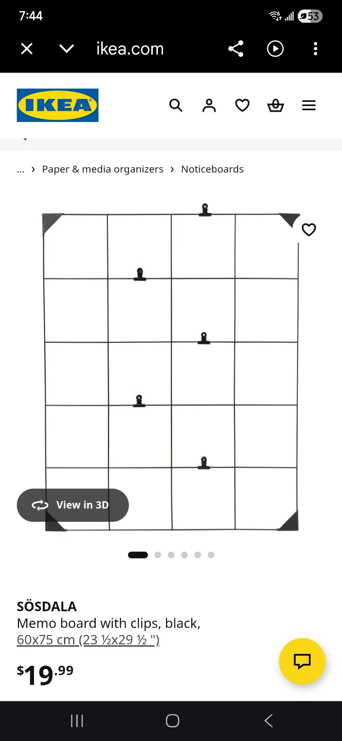 IKEA SÖSDALA Memo Board with Clips, Black