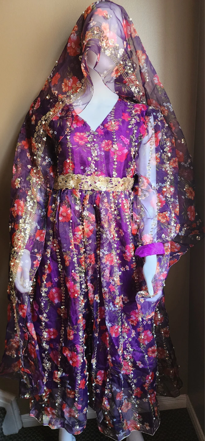 Purple Floral Embroidered Dress with Scarf - photo 2