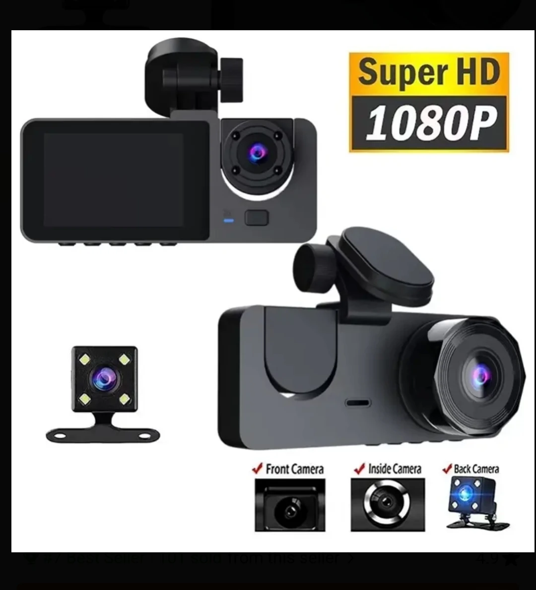 Car Dashcam, 3 Channels Lens, 1080P, UPDARGED version,