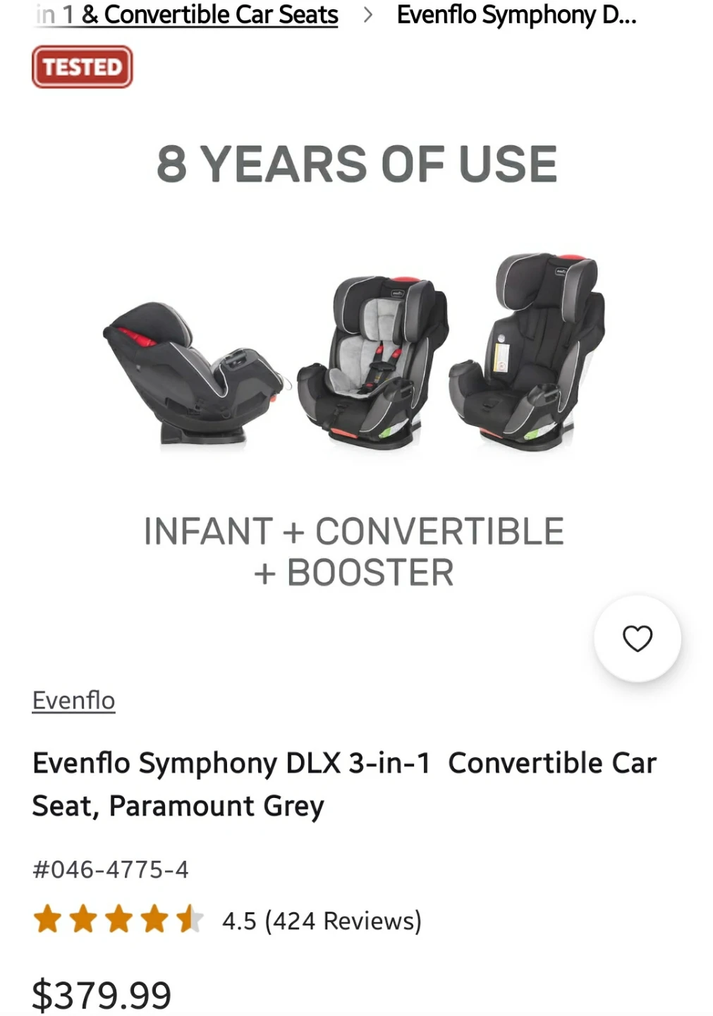 Evenflo Symphony Convertible Car Seat Expiry 2030 - photo 5