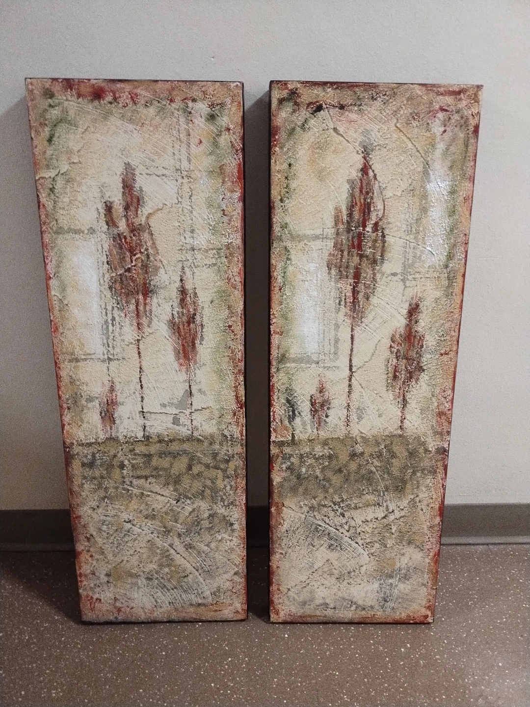 Set of 2 Tall Abstract Textured Wall Art Panels