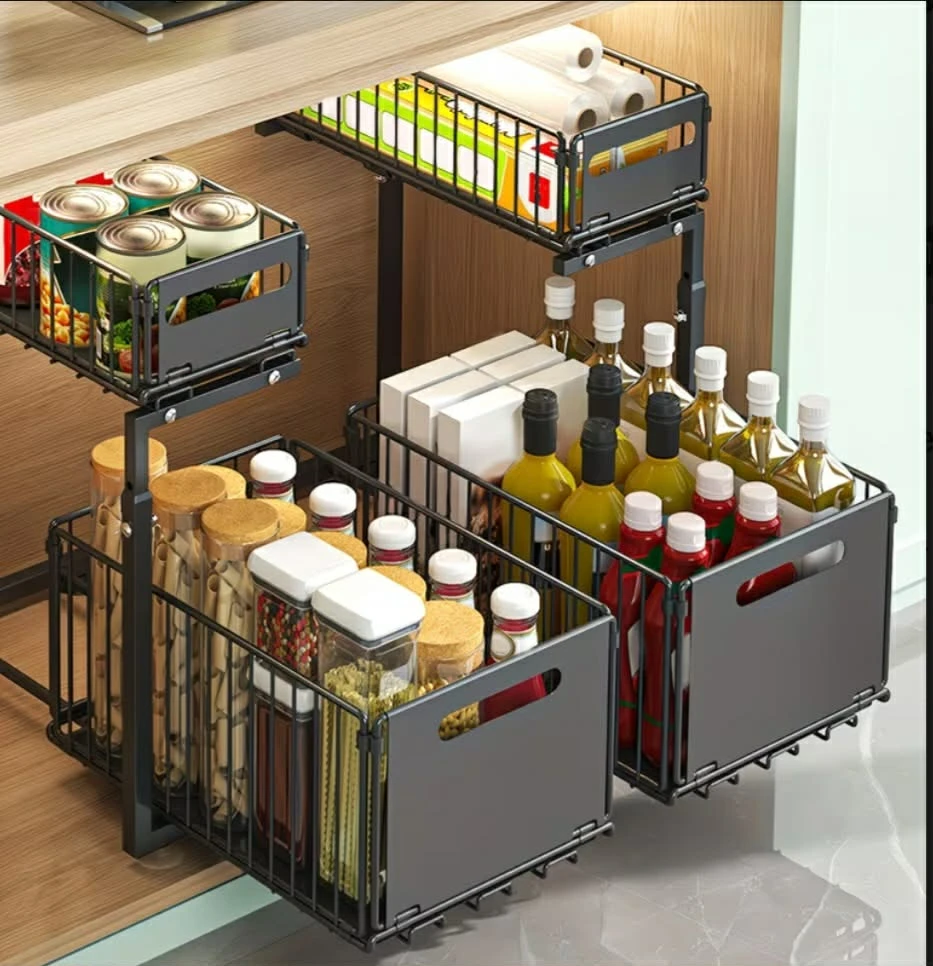 2-Tier Pull-Out Storage Rack- Space-Saving,Multifunctional ...