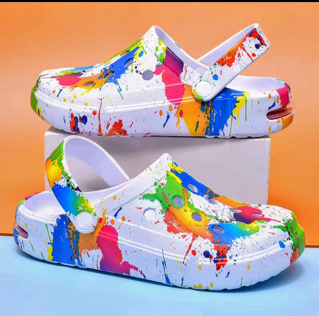New!!! Colourful Paint Splatter Clogs (Size: 8)