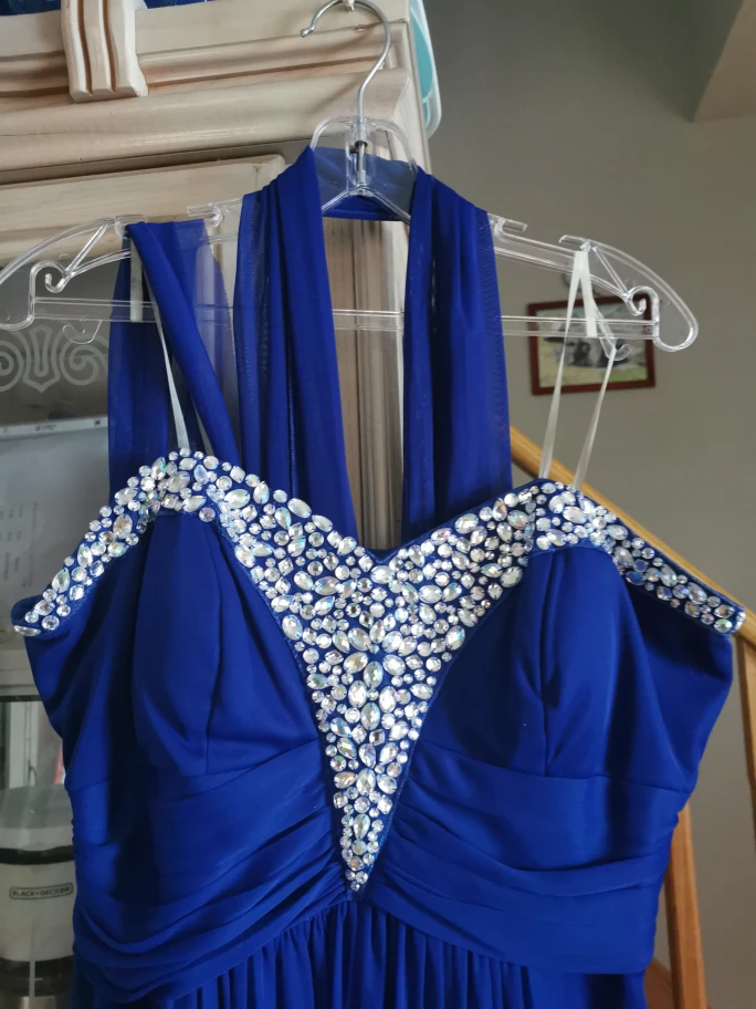 Blue Beaded Halter Neck Formal Dress - photo 2
