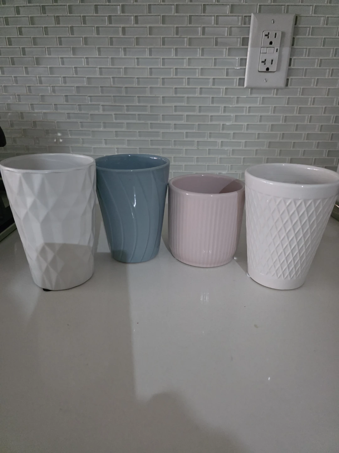 Set of 4 Ceramic Planters - White, Blue, Pink