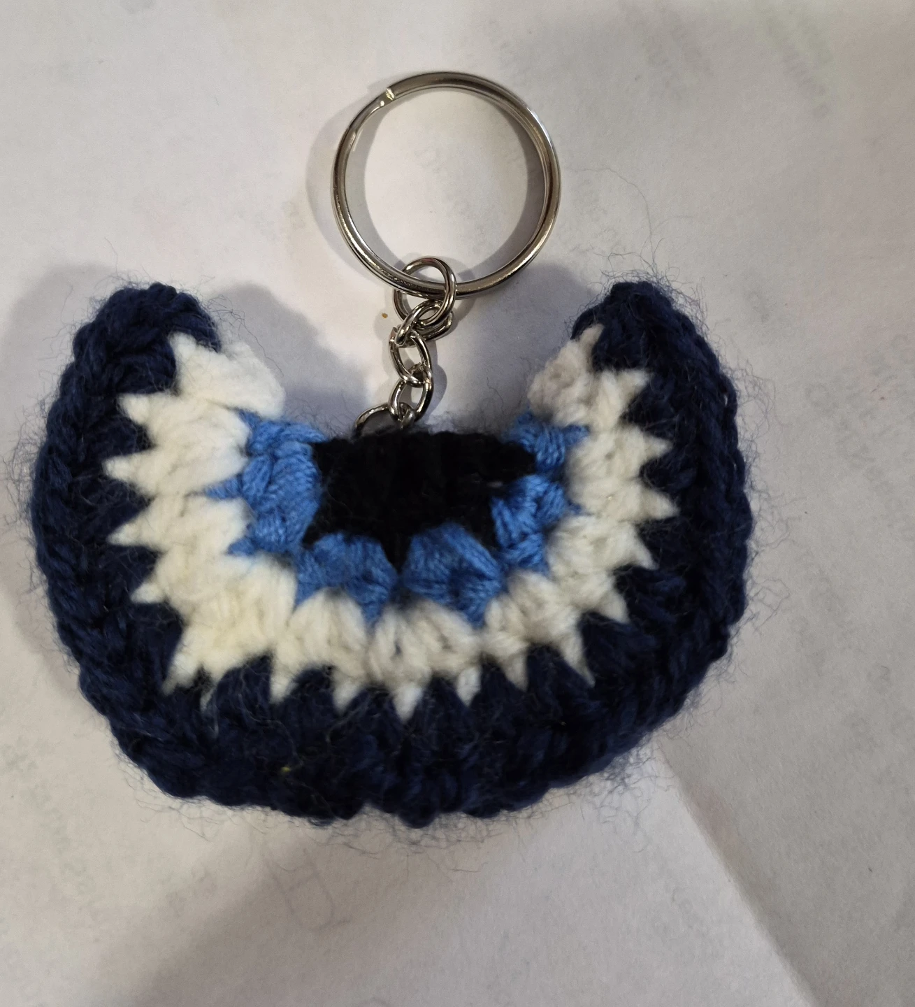 Crocheted Keychain - Blue, White, and Black