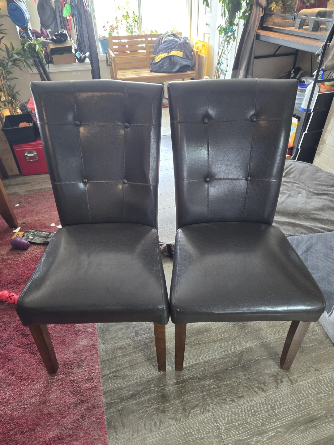 Set of 2 Brown Faux Leather Dining Chairs