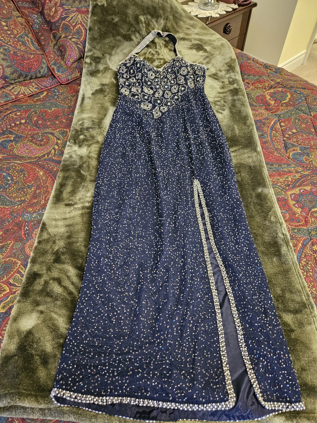 Inner Desires by Nikki's Blue Beaded Halter Dress Size S