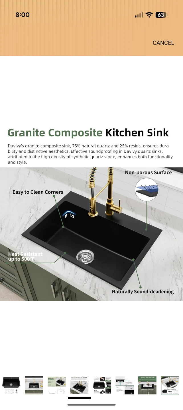 Davivy Granite Composite Kitchen Sink - Black - photo 4