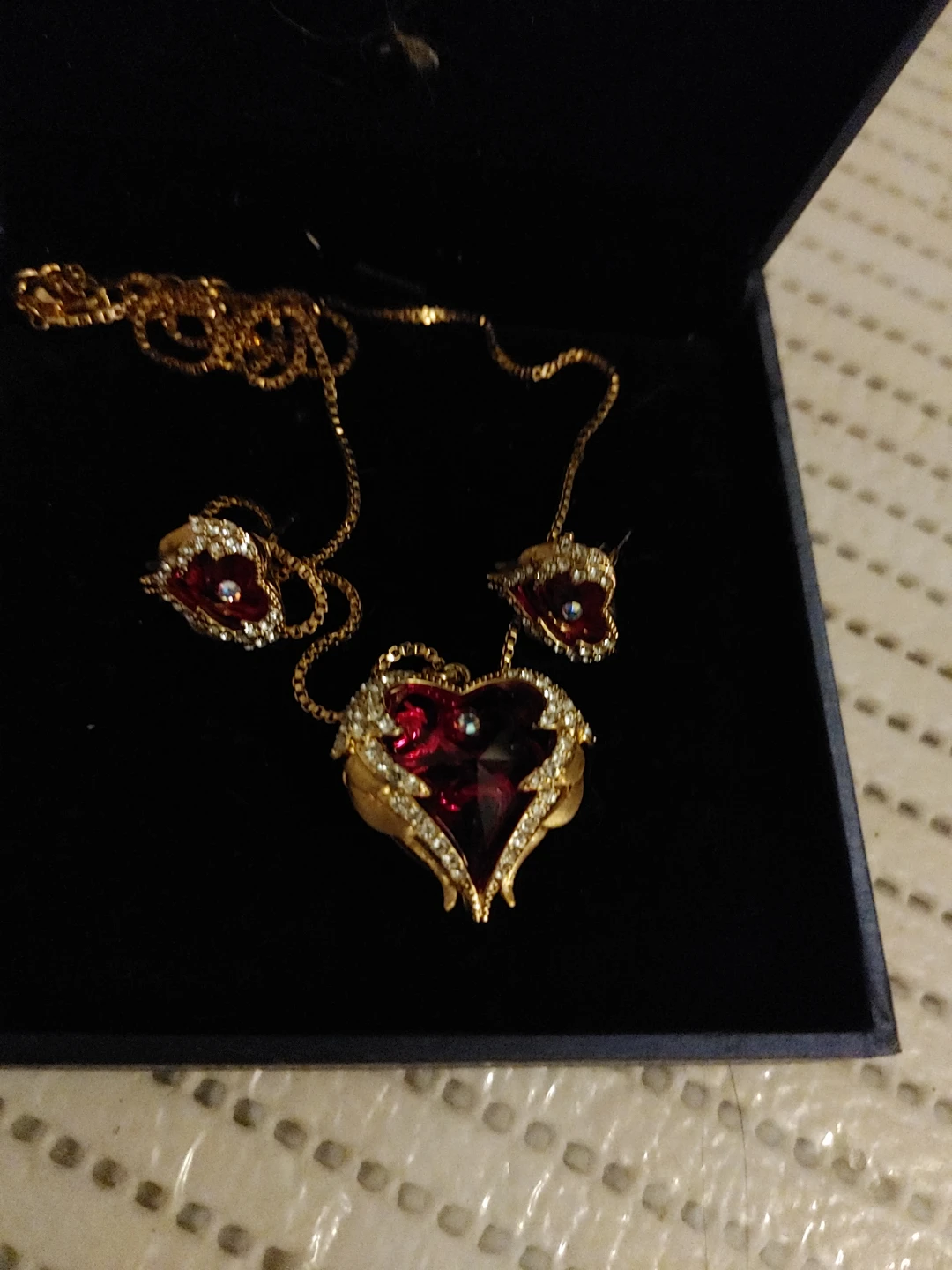 Gold-tone Heart Necklace and Earrings Set - photo 2