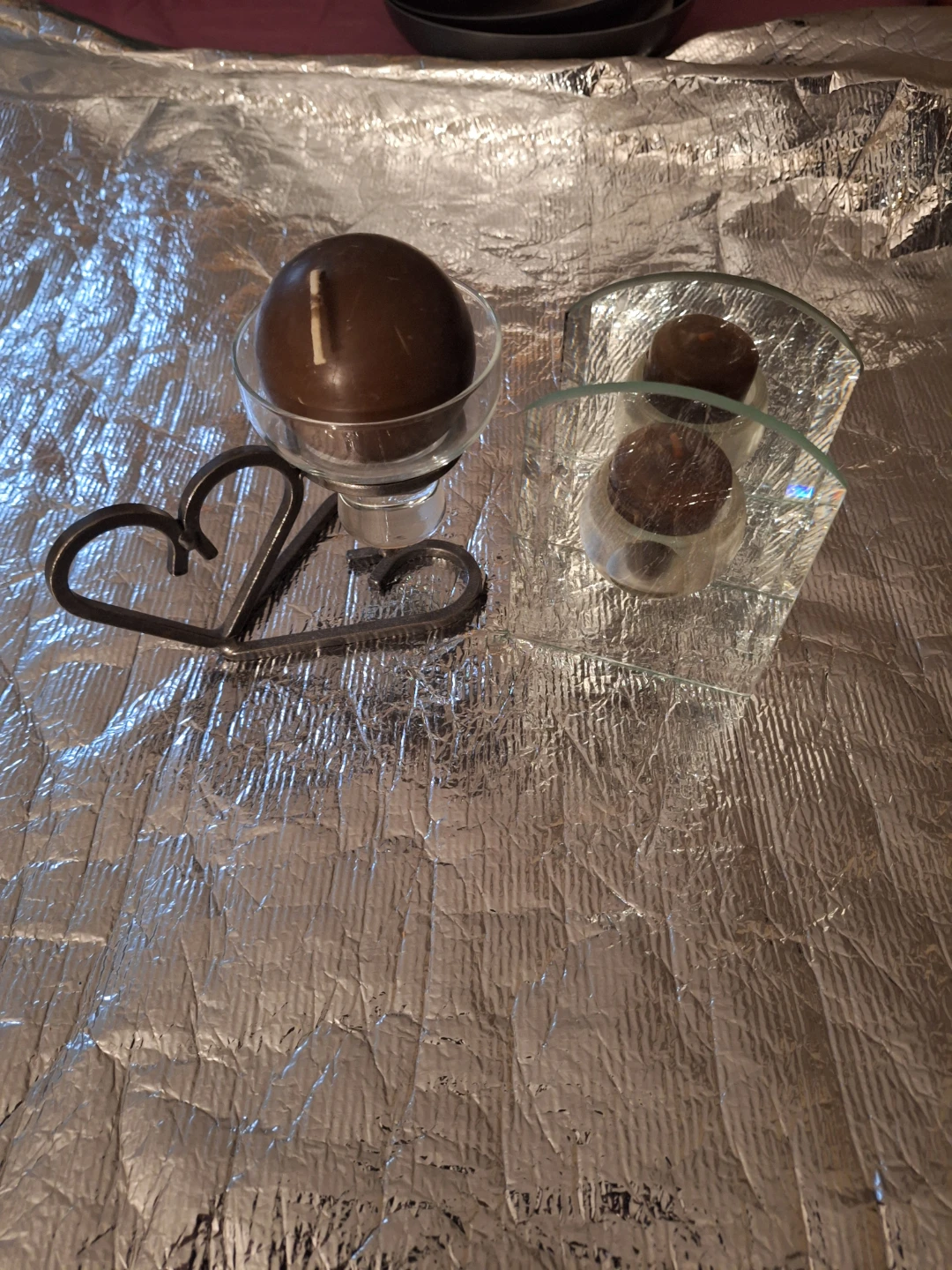 Round Brown Candle in Heart Candle Holder