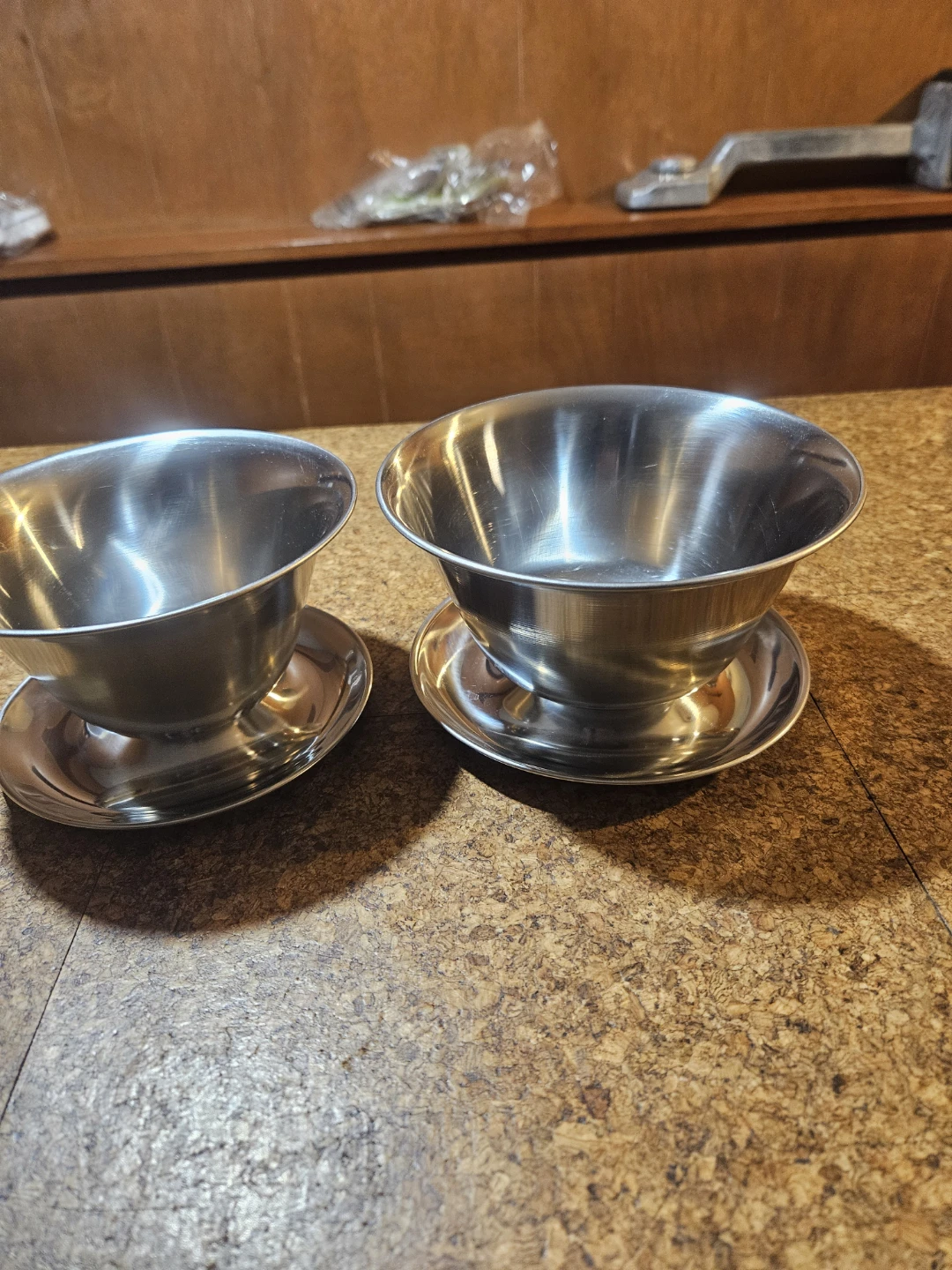 2 Stainless Steel Sauce Bowls with Saucers - photo 3