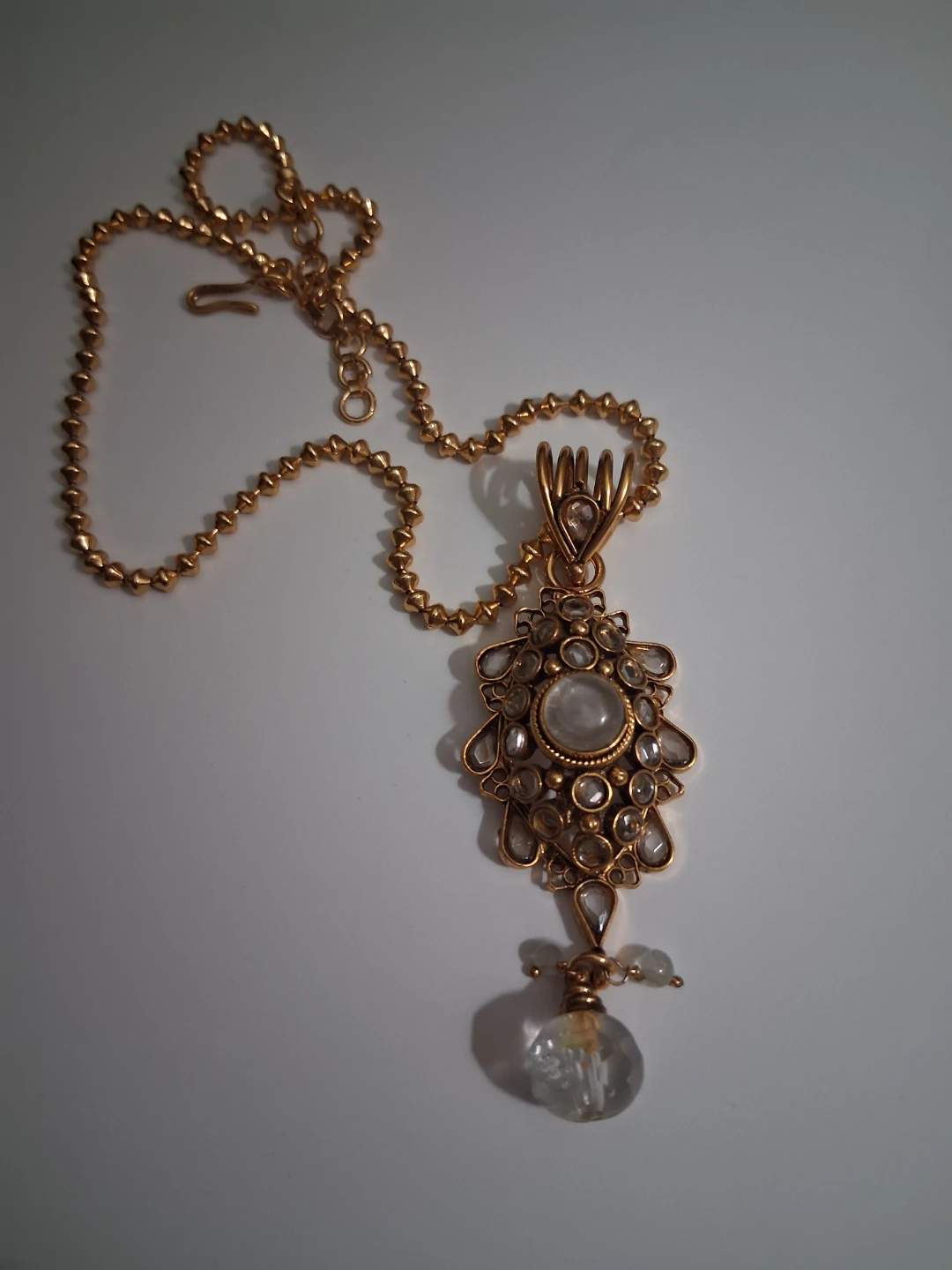 Gold Tone Statement Pendant Necklace with Rhinestones - photo 3