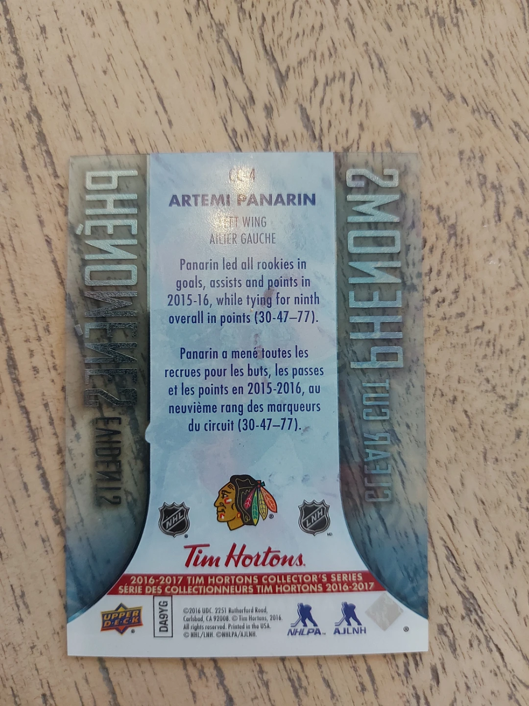Artemi Panarin Phenoms Evidents Hockey Card 2016-17 Tim Hortons - photo 2