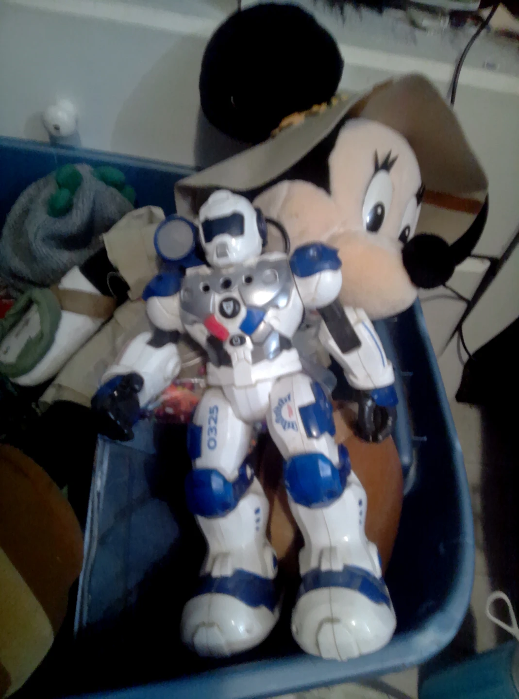 White and Blue Robot Toy