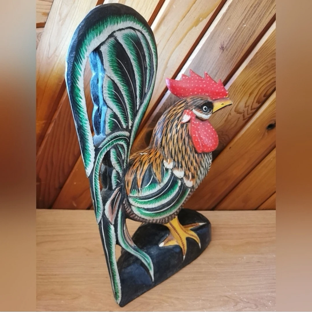 Large Vintage Hand Carved Wooden Rooster - photo 4