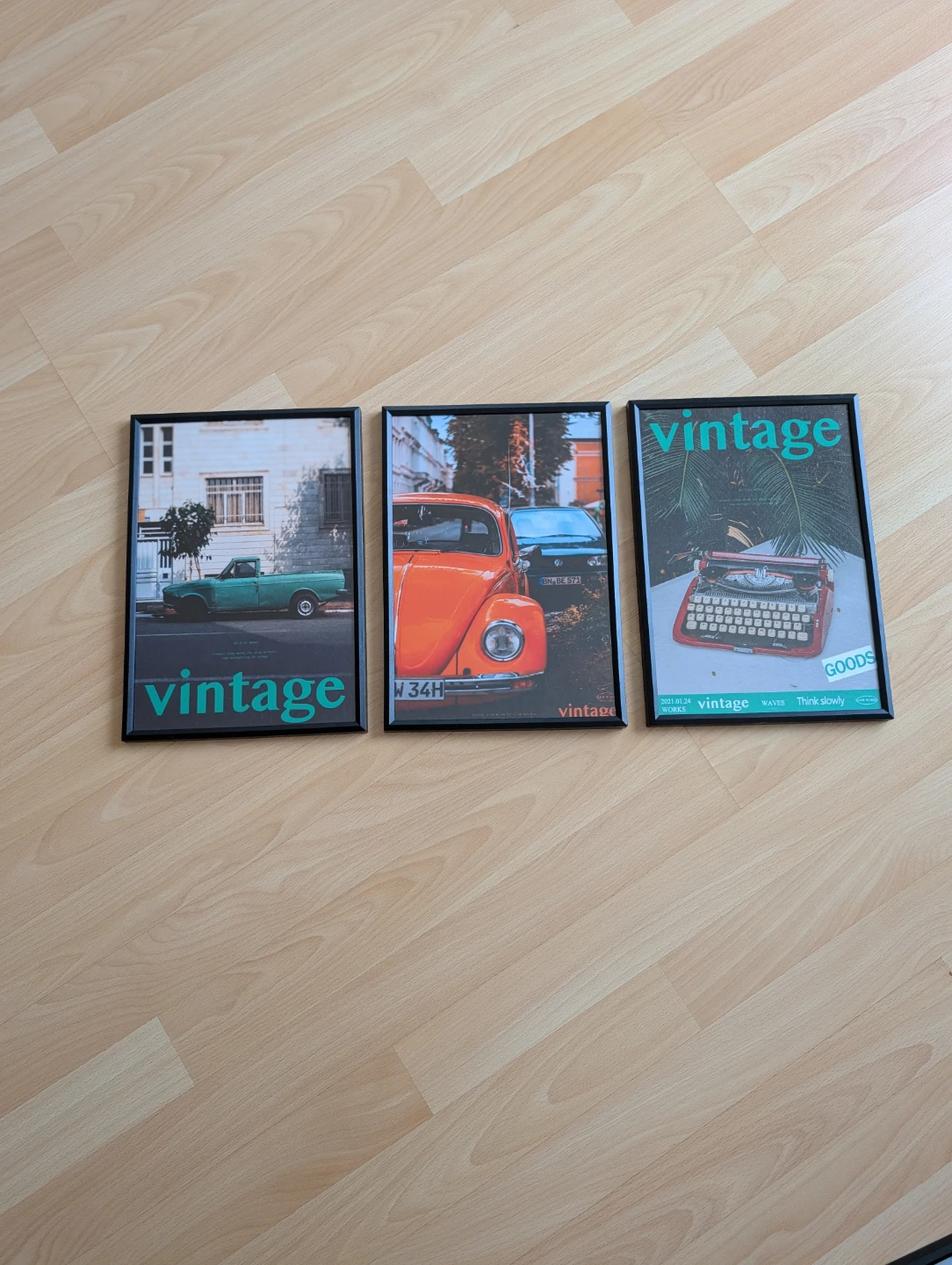 Set of 3 Vintage Style Prints in frame,  Cars Typewriter - photo 5