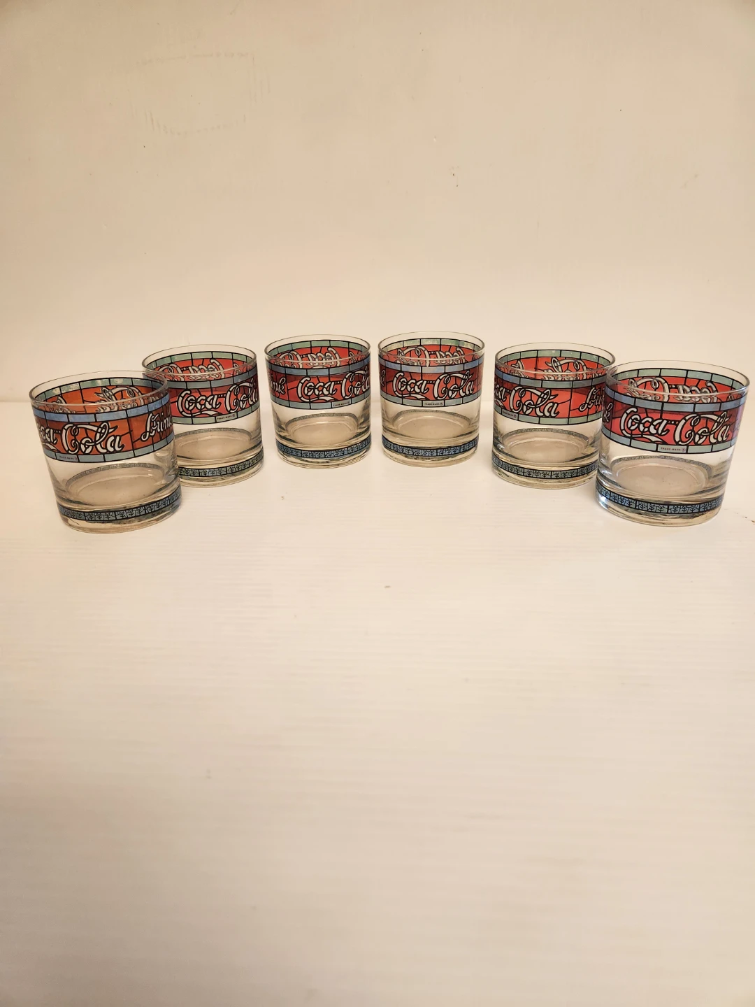Vintage Set of 6 Coca-Cola "Stained Glass" Style Tumblers