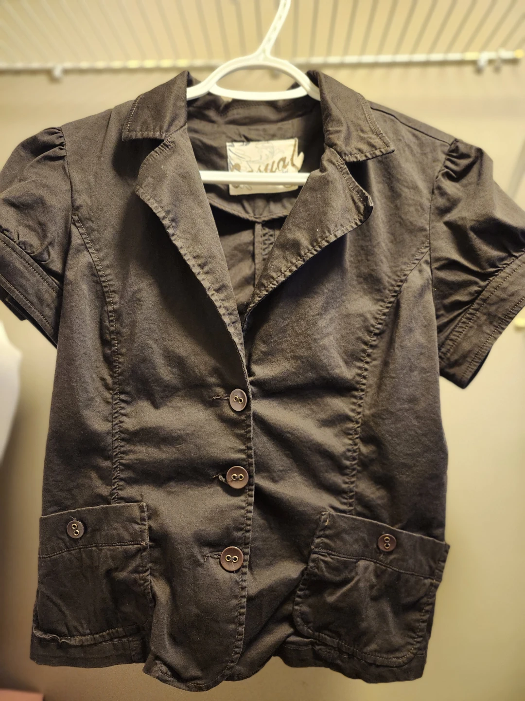Short Sleeve Brown Button-Up Shirt