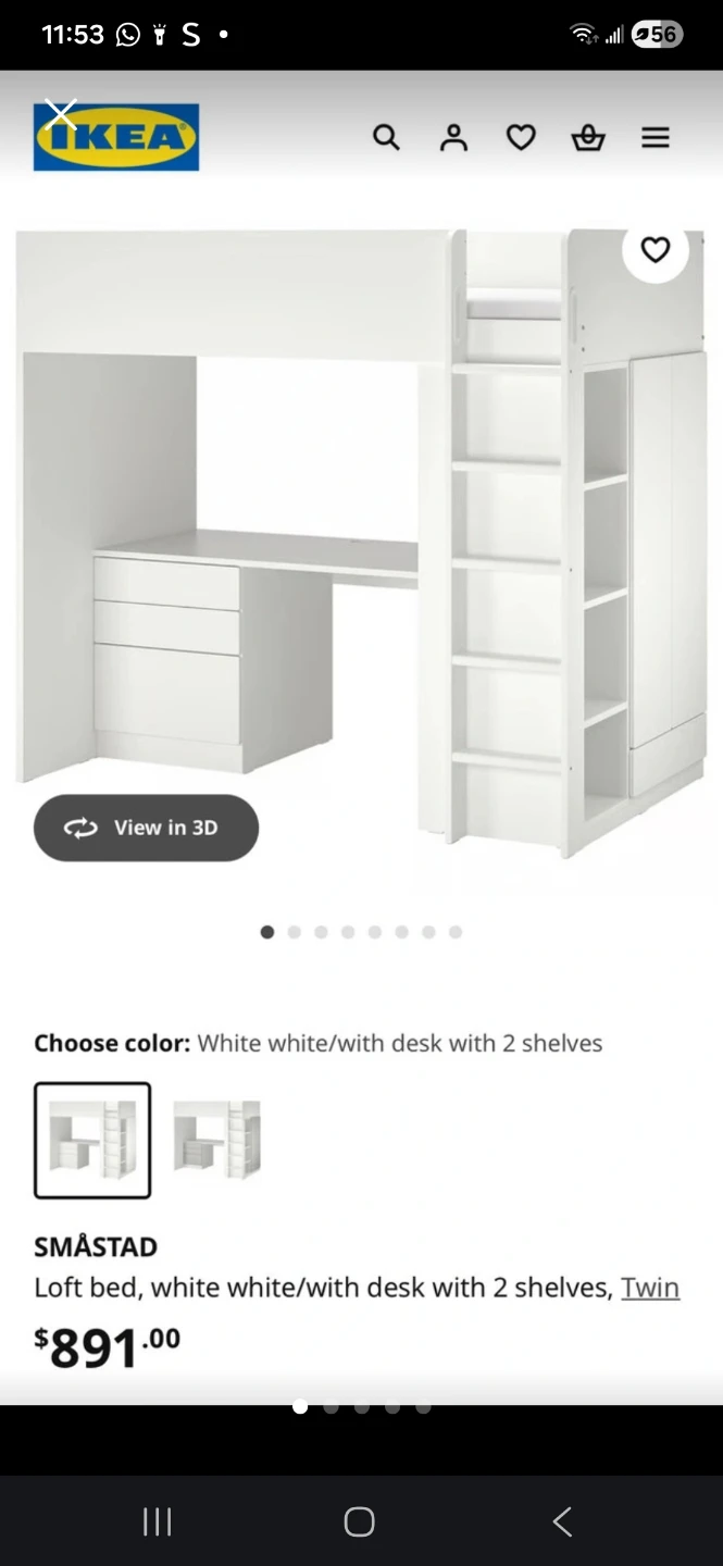 IKEA SMÅSTAD Loft Bed with Desk and Shelves - White, Twin