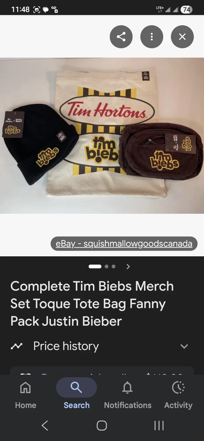 Tim Hortons Tim Bieb Merch Set: Toque, Tote Bag, Fanny Pack