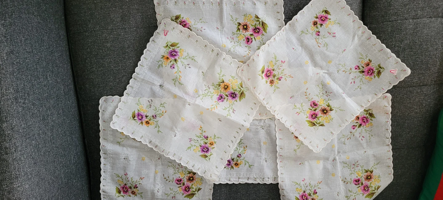 Set of 6 Floral Handkerchiefs - Shanghai 100% Cotton
