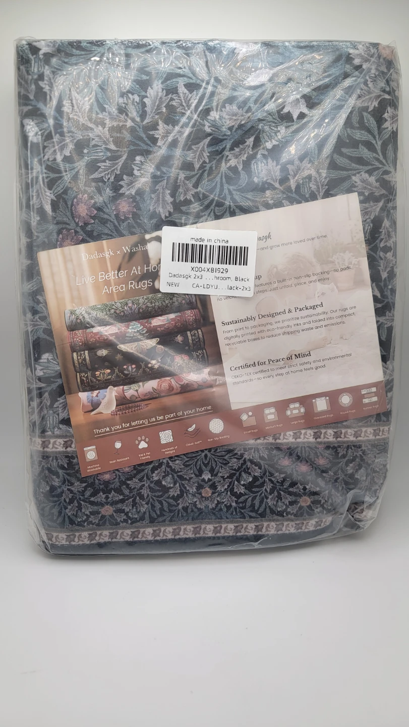 2x3 Washable Floral Area Rug, Black & Gray Non-Slip Carpet - photo 3