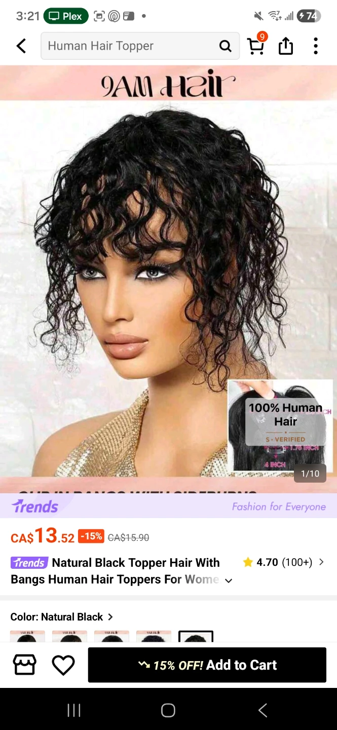 SHEIN Natural Black Human Hair Topper with Bangs
