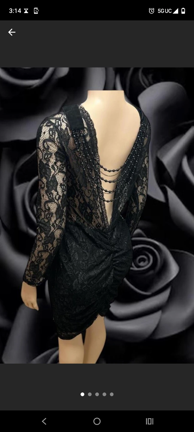 Black Lace Mini Dress with Beaded Back