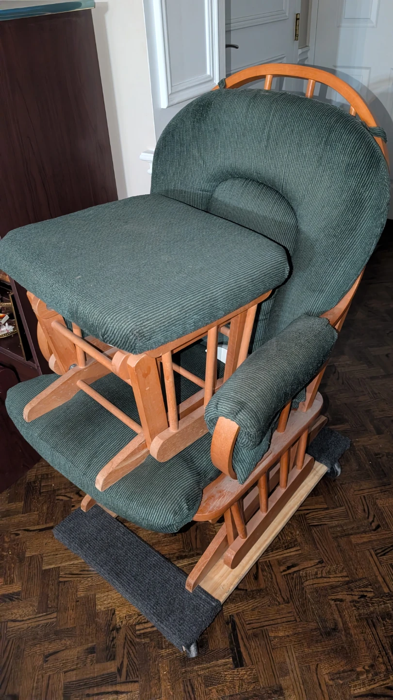 Green Corduroy Glider wooden swinging Chair