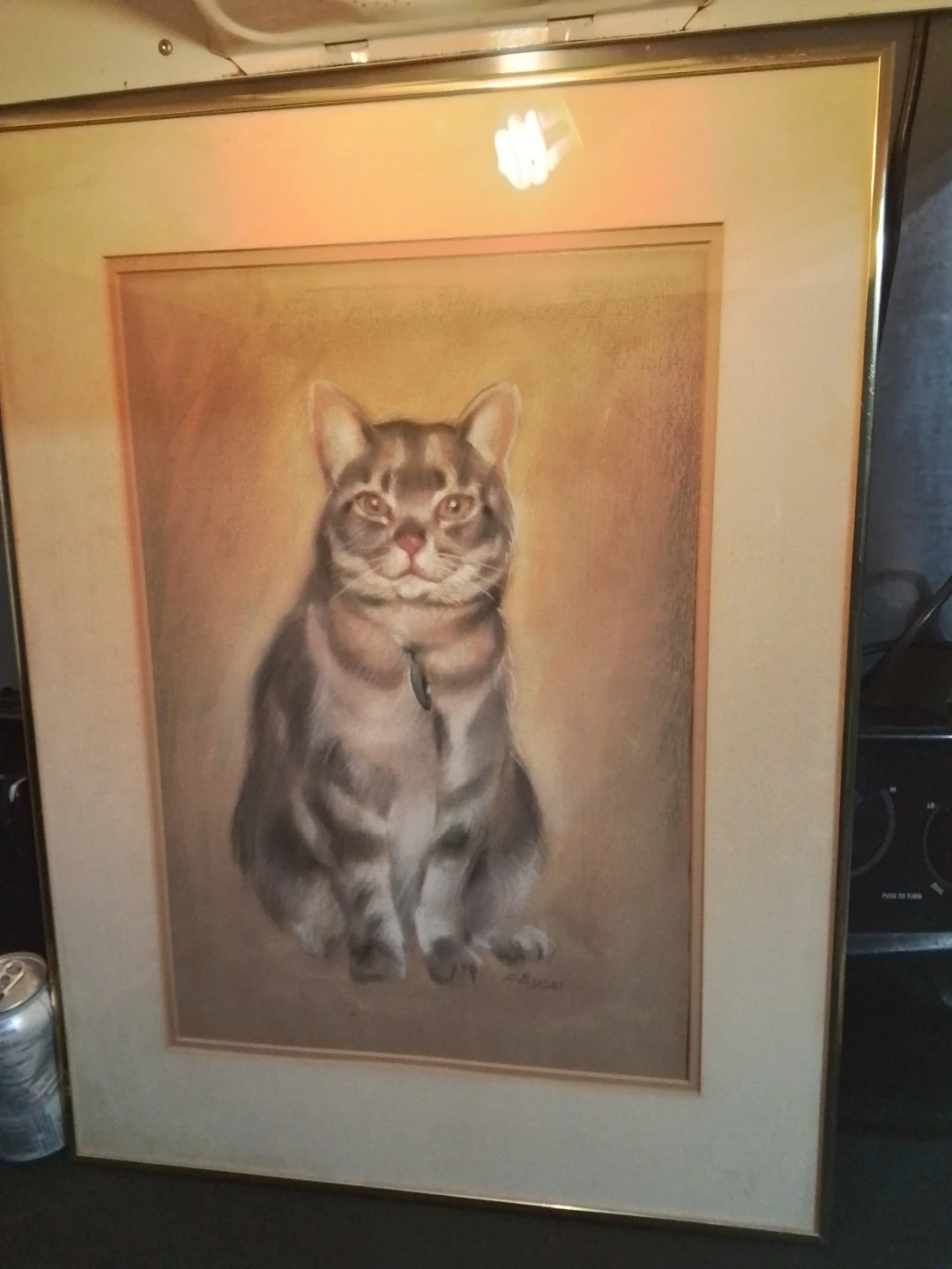 Vintage Framed Pastel Cat Portrait by J.B. Nicol 18x24"