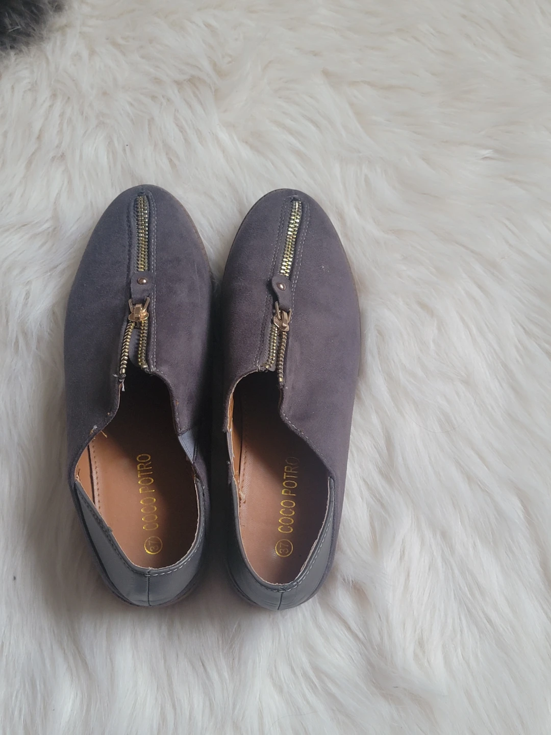 COCO POTRO Grey Suede Zip Loafers Size 37