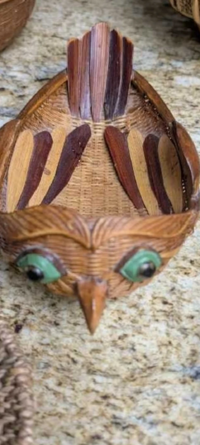 Hand-carved wooden owl trinket dish