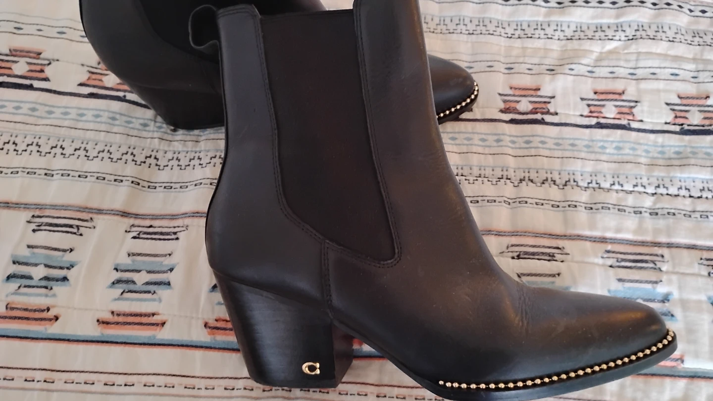 Coach Black Leather Ankle Boots with Studded Toe