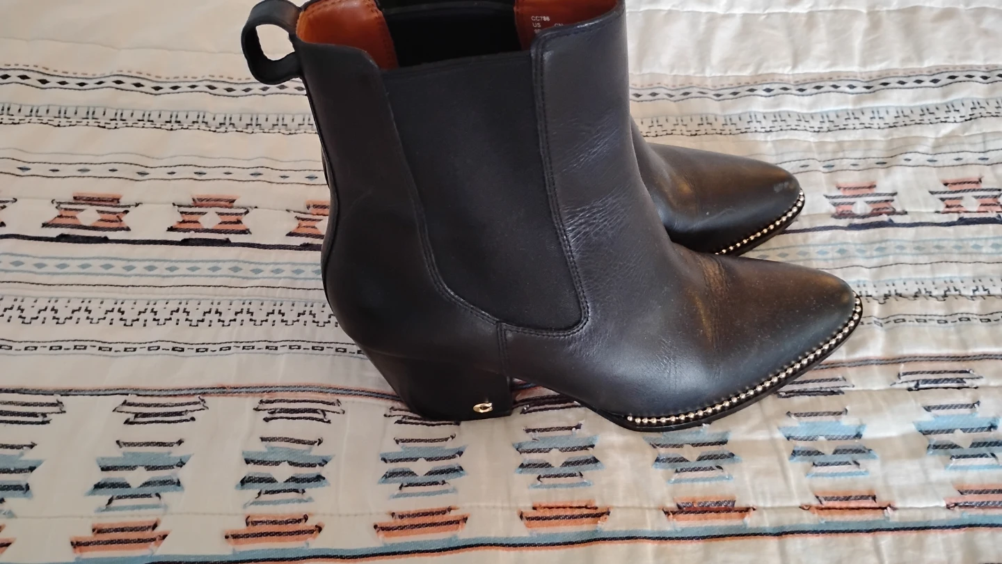 Coach Black Leather Ankle Boots with Studded Toe - photo 3