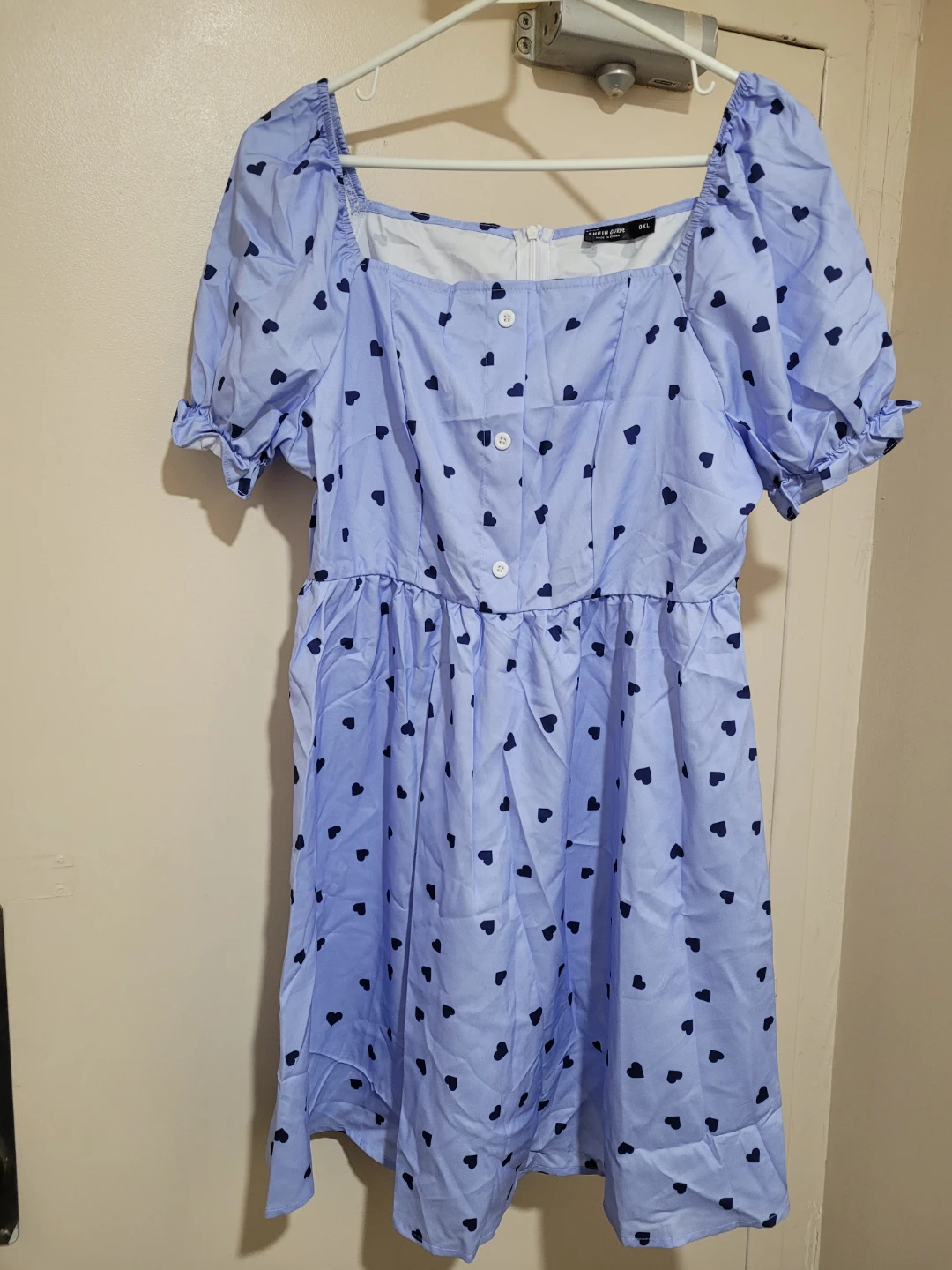 SHEINLOVE Blue Heart Print Square Neck Dress