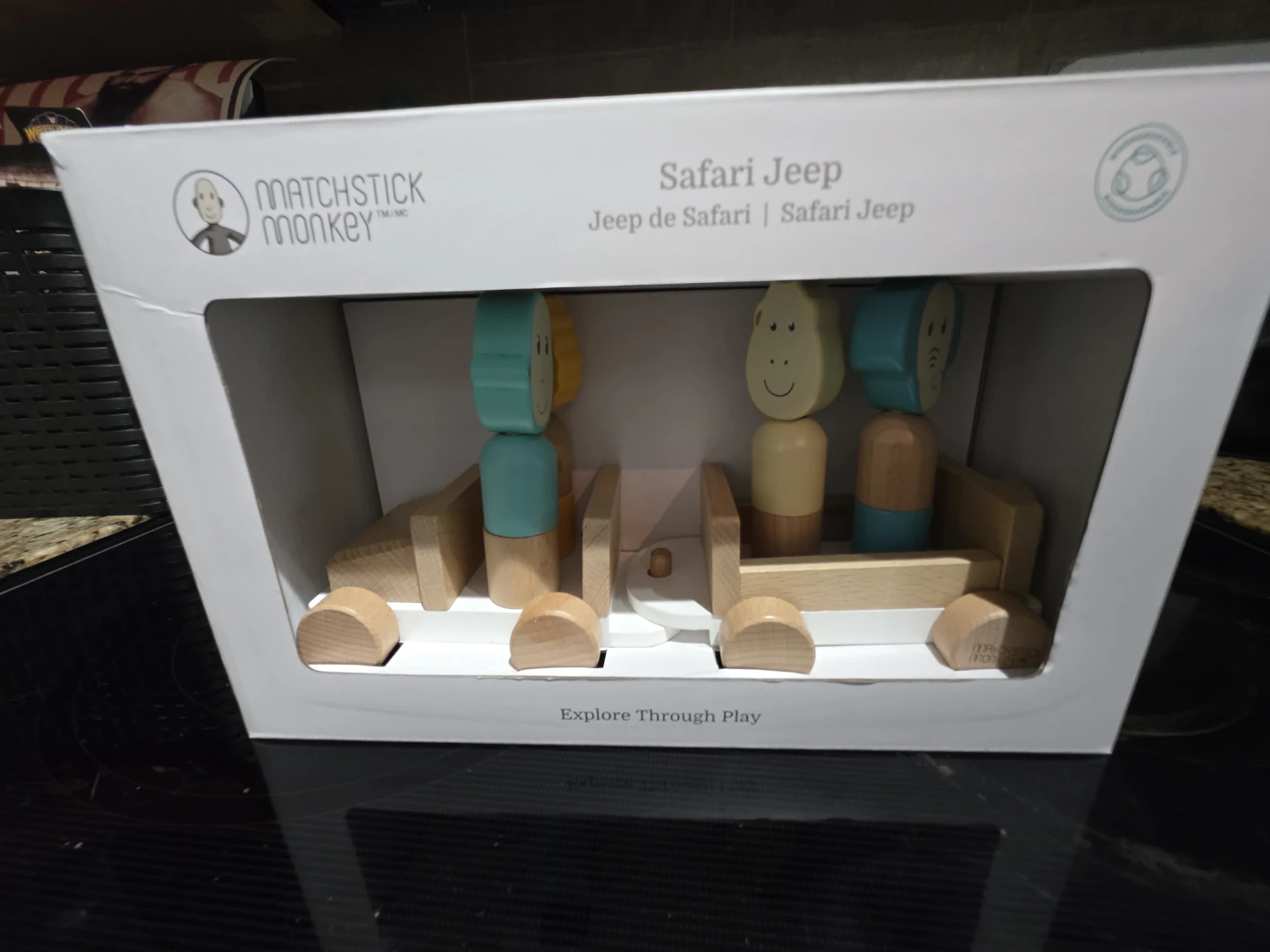 Brand new in box Matchstick Monkey Safari Jeep Wooden Toy