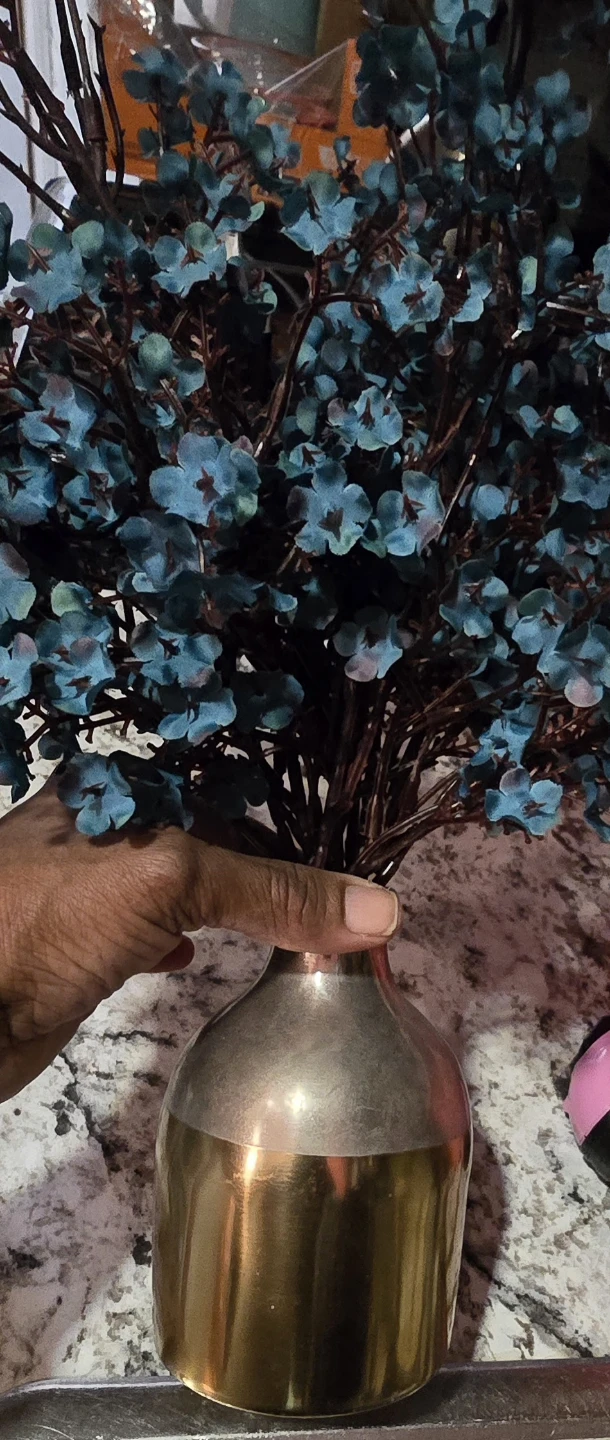Artificial Eucalyptus Stems with small Gold and Silver Vase