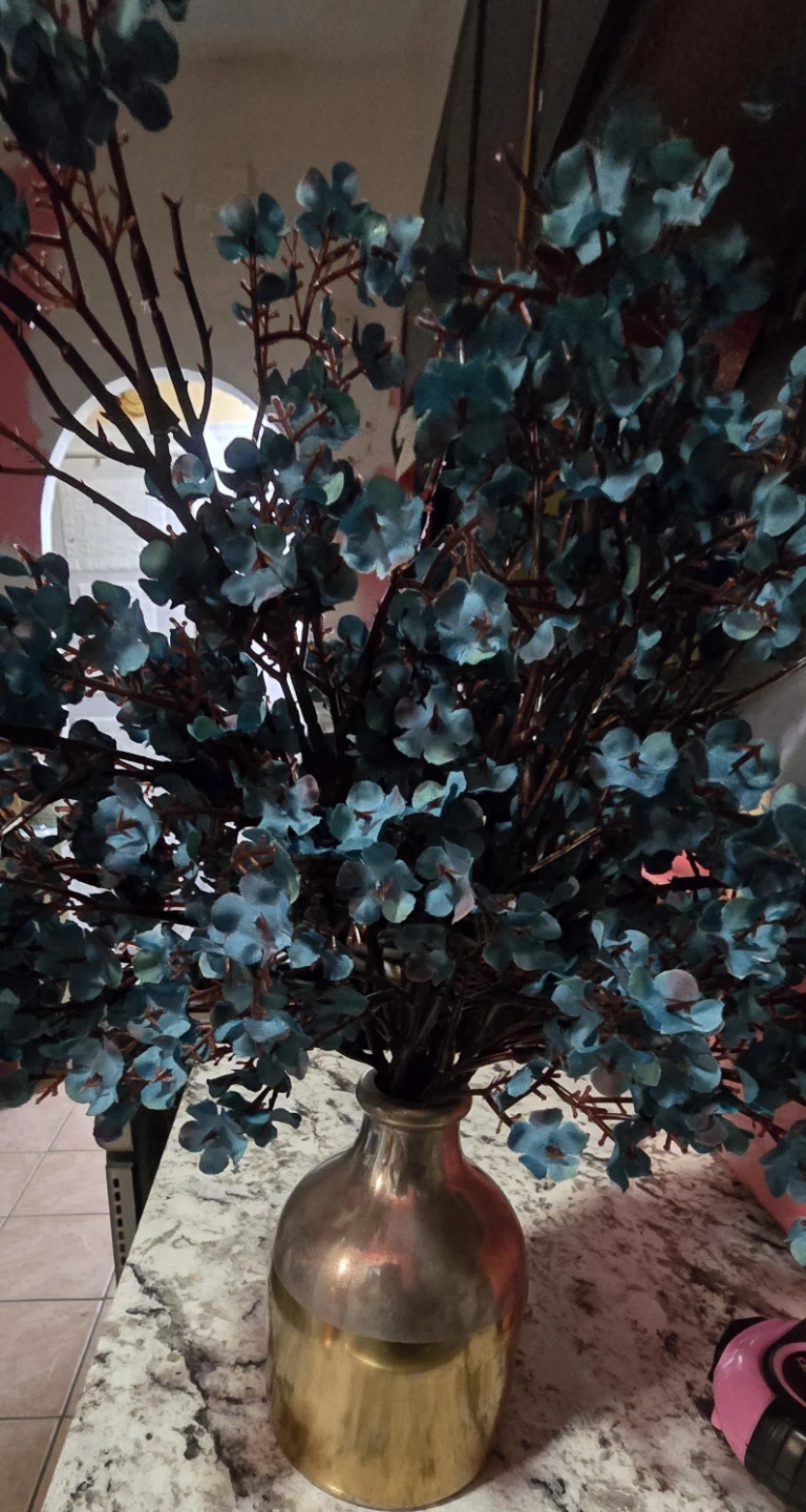 Artificial Eucalyptus Stems with small Gold and Silver Vase - photo 2