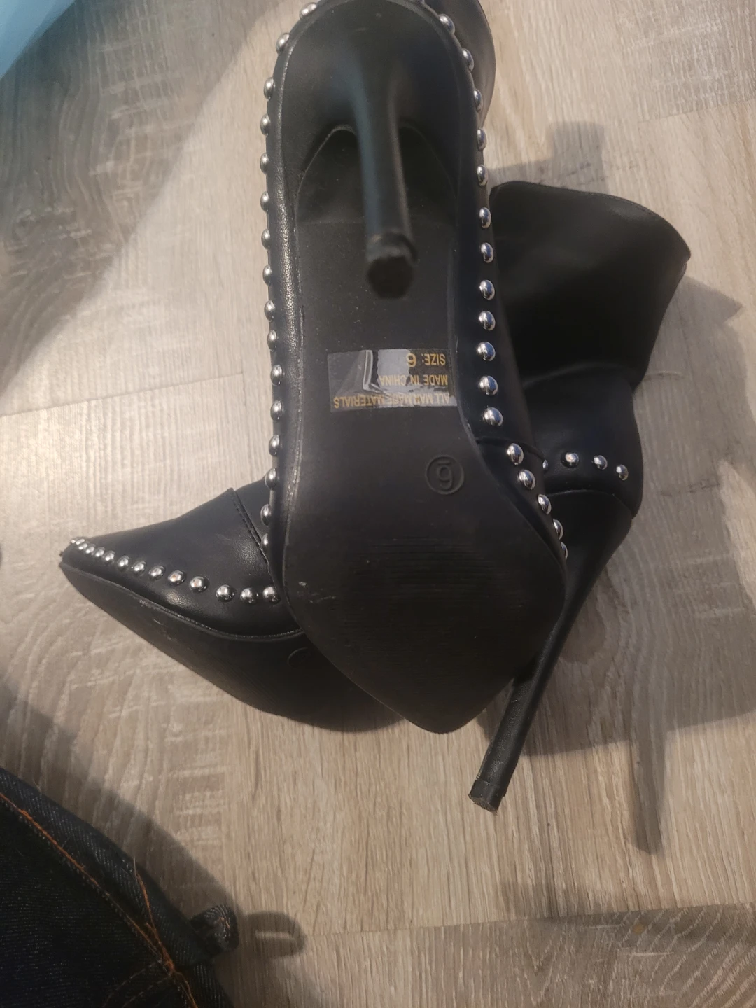Black Studded High Heel Ankle Boots - Size 6 - photo 3