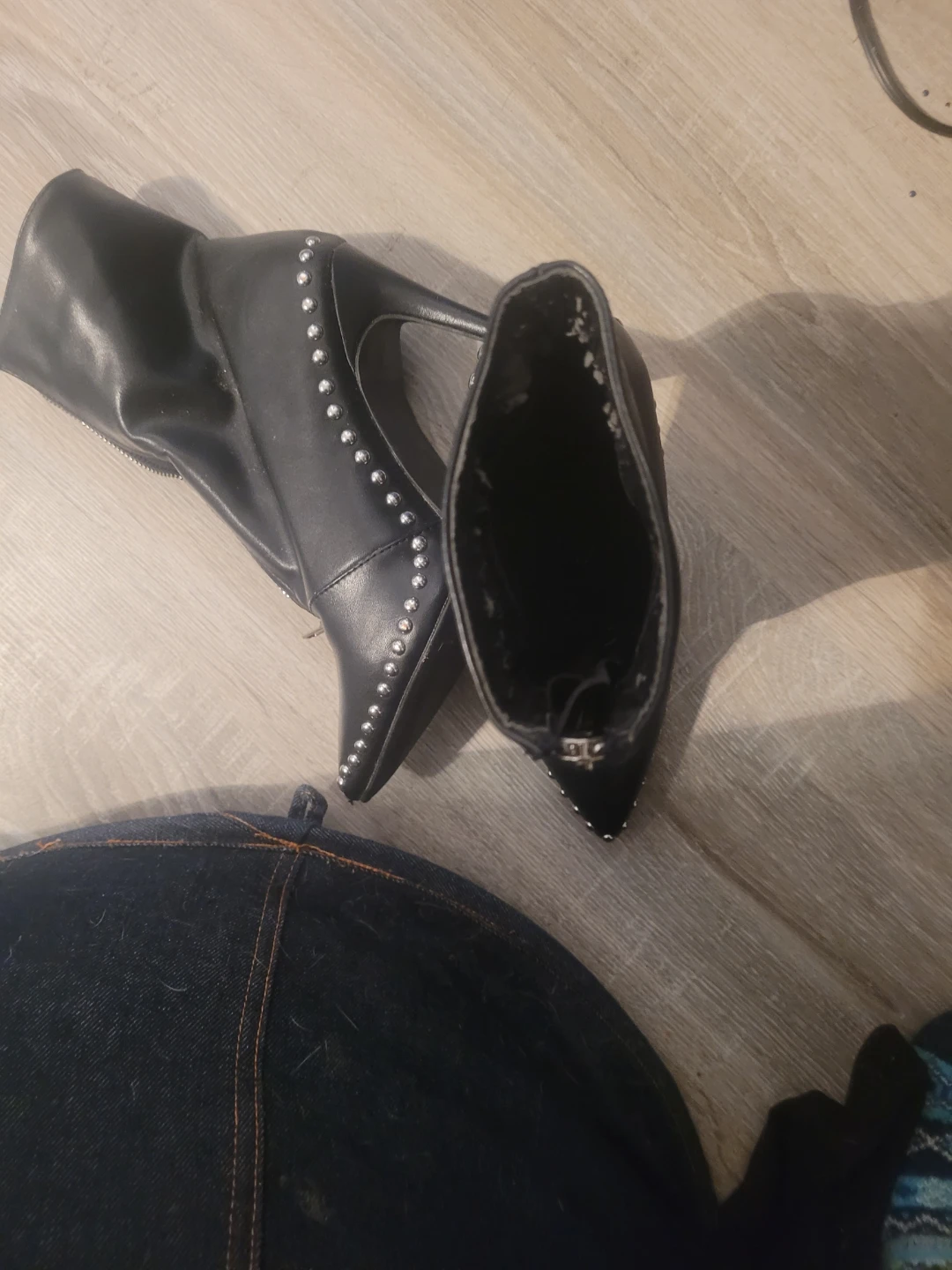 Black Studded High Heel Ankle Boots - Size 6 - photo 4
