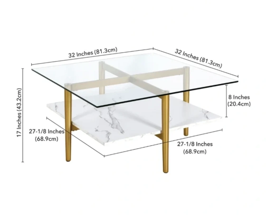 Coffee Table - Brass Finish with Faux Marble Shelf - photo 4