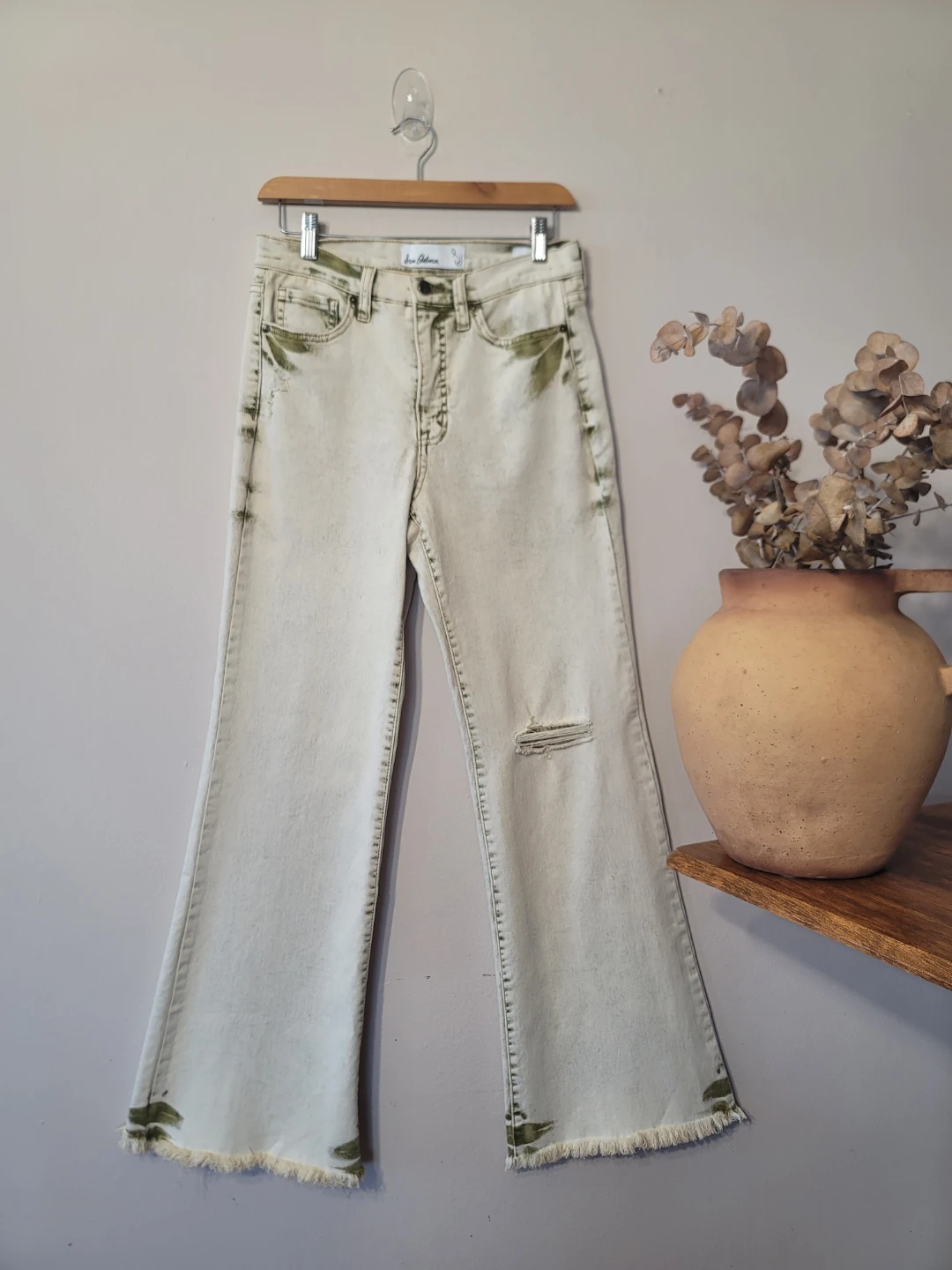 Sam Edelman Bay Flare Jeans Moss Sand Cotton Sz 28 Minimal