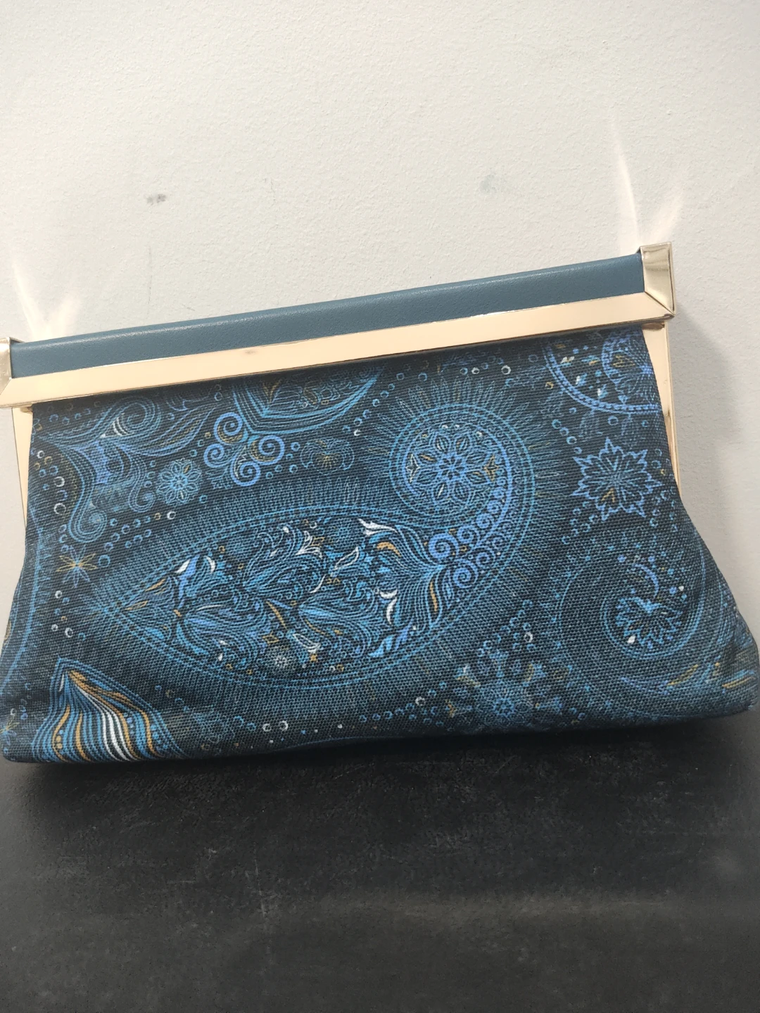 Blue Paisley Clutch Purse with Gold Clasp