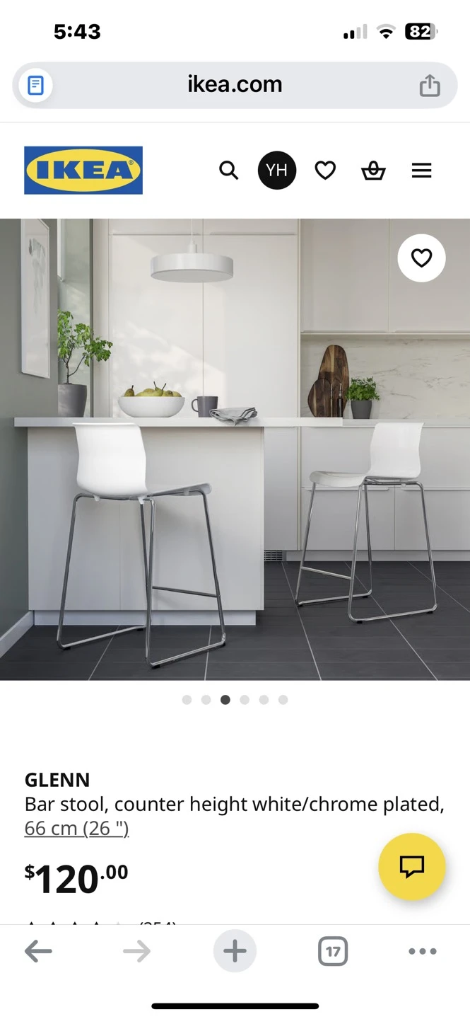 2 × IKEA GLENN Bar Stools – White/Chrome Counter Height