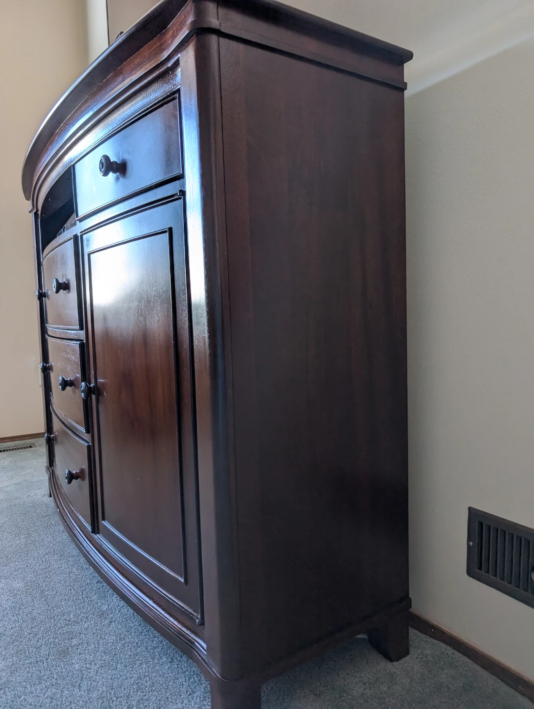 Dark Wood Media Console with Drawers and Cabinet - photo 3